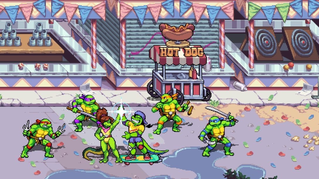 Image from TMNT: Shredder’s Revenge – Radical Reptiles DLC showing new playable characters in action-packed arcade-style combat.