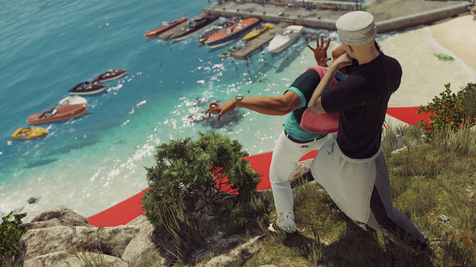 Image from Hitman World of Assassination, showcasing immersive VR gameplay with Agent 47 on PS VR2.