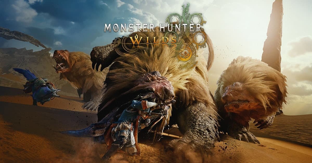 Image of Monster Hunter Wilds showing the player battling the flagship monster Arkveld in the dynamic environment of the Scarlet Forest.